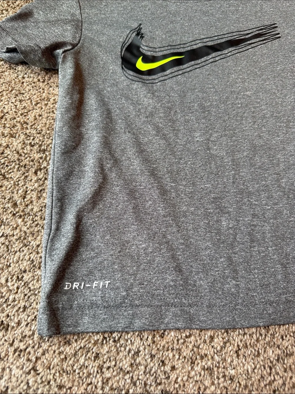Nike | Gray Youth Dri-FIT Tee with Neon Yellow & Black Swoosh